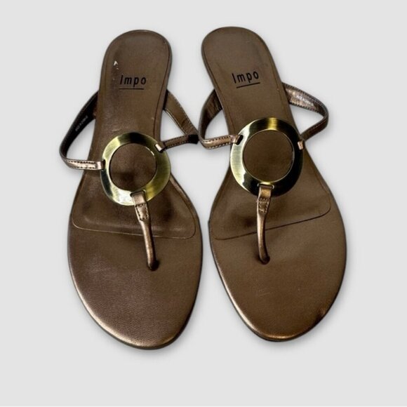 Vintage Impo 90s Y2K Bronze Metallic Straps Low Heel Slip On Sandals Size 7M - Picture 1 of 12